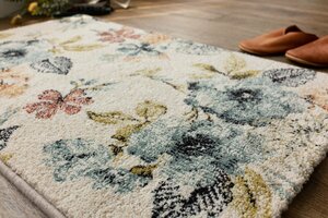 ■■サヤンサヤン 玄関マット ラグ 花柄 フラワー ウィルトン織 絨毯 床暖房 ホットカーペット 約 50×80 cm アイボリー