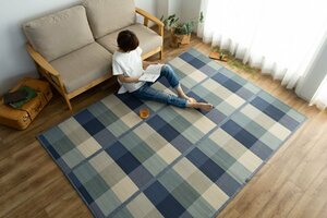 ## Saya n Saya n rug summer bamboo . feeling bamboo carpet block check natural material bamboo approximately 130×180cm 1.5 tatami blue 