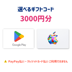 選べるギフトコード（Apple Gift Card／Google Play ギフトコード）いずれか 3000円分【取引ナビURL通知】