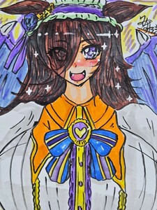 Art hand Auction 手描きイラスト 自作イラスト 色紙(中サイズ) ウマ娘プリティーダービー ライスシャワー, コミック, アニメグッズ, 手描きイラスト