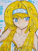 手描きイラスト　自作イラスト　原画　色紙(400×400特大サイズ)　同人　戦国乙女　足利ヨシテル　水着_画像2