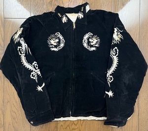 [レア] 当時物 スカジャン スーベニアジャケット 沖縄 リバーシブル 刺繍 黒 vintage ヴィンテージ