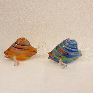 ムラノ ガラス 魚 オブジェ 花瓶 花入 約H8.5cm×16cm×8.2cm(青魚)