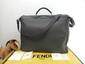  Fendi pi- Cub - large selection rear leather ash navy blue men's handbag business bag ultimate beautiful goods @ 1