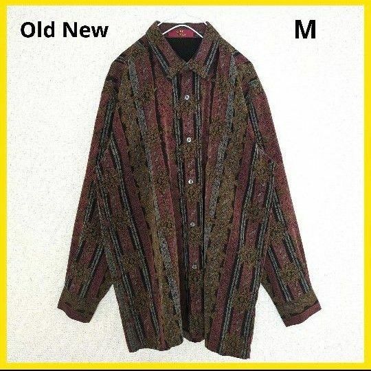 【日本製】Old New メンズ　シャツ　柄シャツ　総柄　ブラウン　レトロ　M