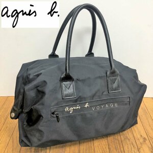  Agnes B boya-ju/ Boston bag / black /agnes b.voyage/ travel bag / high capacity / unisex / white Logo / nylon × leather 