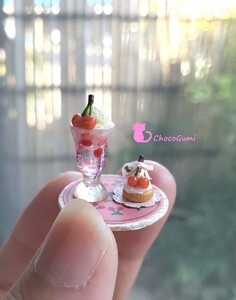 さくらぼのクリームソーダとミニタルトセット ミニチュアフード ドールハウス 食品サンプル ハンドメイド