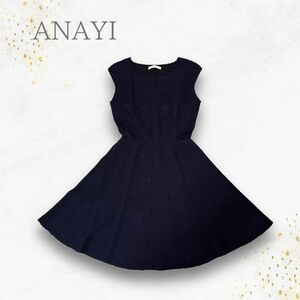 極美品　現行　ANAYI アナイ　ワンピース　ニット　Aライン　ノースリーブ　ネイビー　サイズ36