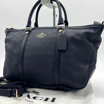 1円【極美品】コーチCOACH 2way ハンドバッグ トート ショルダー ビジネスバッグ 大容量 メンズ レザー A4 肩掛け 通勤 本革 ネイビー 濃紺_画像1