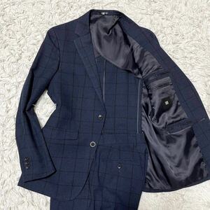 1 jpy ~* ultimate beautiful goods suit select [ eminent elasticity ] SUIT SELECT suit setup window pen check elasticity navy navy blue spring summer A5