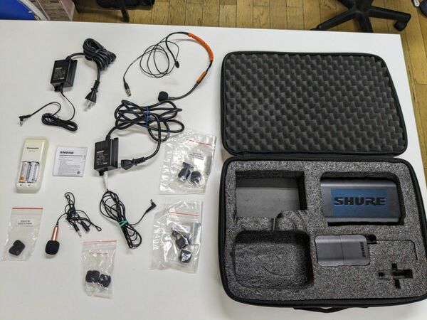 SHURE シュア ワイヤレスヘッドセット 送信機 受信機1式ケース込 豪華おまけ付