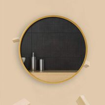 鏡 壁掛け バスルームウォールミラーアイアンアートドレッシングミラーメイクアップミラー家庭用ラウンドミラー(ゴールド)_画像1