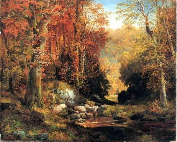 模写油絵 Moran Thomas_Wissahickonの秋 MA815 ユーラシアアート, 絵画, 油彩, 自然, 風景画