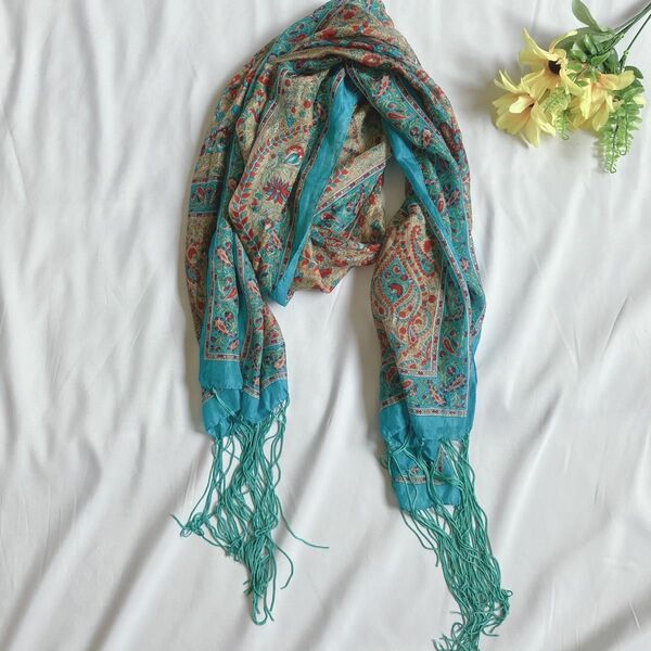 スカーフ アジアン エスニック 民族 総柄 花柄 インド製 シルク ショール