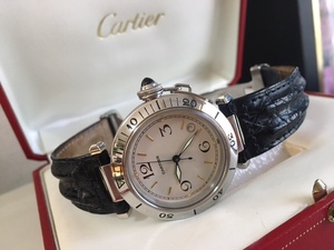 美品☆カルティエ　Cartier　パシャ・３８mm　メンズ　自動巻き　アイボリー文字盤　