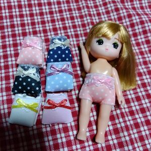 ハンドメイド　ミキちゃんマキちゃん　パンツ　6枚セット　水玉　リカちゃんの妹　人形　下着　あいうえお友達　人形　下着　手作り　