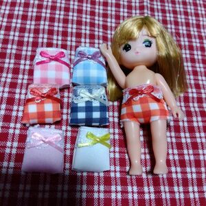 ハンドメイド　ミキちゃんマキちゃん　パンツ　6枚セット　チェック　リカちゃん　あいうえお友達　人形　下着　手作り　パンツ