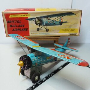 S&E【BRISTOL BULLDOG AIRPLANE NF-125 ブリストル ブルドッグ エアプレーン電動プロペラ1本欠】ブリキ スズキ&エドワード【箱付】0953