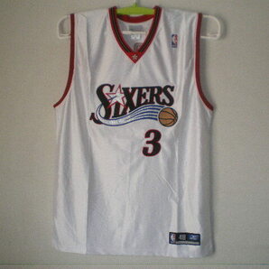 Reebok NBA JERSEY AUTHENTIC シクサーズ＃3 アイバーソン SIZE 48 ホワイト 訳あり！！の画像1