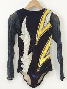 [ old clothes ] spangled equipment ornament see-through switch Leotard mesh costume navy rhythmic sports gymnastics artistic gymnastics #0520E