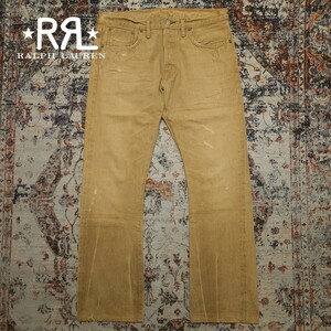 【USA製】RRL Distressed Slim Boot Brown Jeans【34×32】 ディストレスト スリムブーツカット ブラウン ジーンズ レザー デニム 後染め