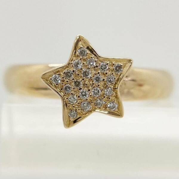 [新品同様]K18YGイエローゴールド天然ダイヤモンド 星スターリング指輪日本製