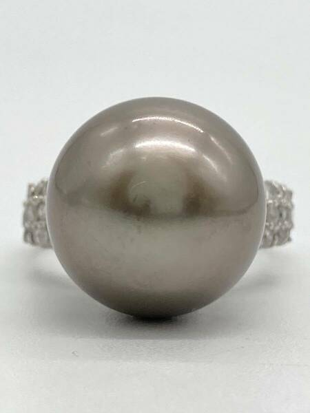 [新品同様]プラチナPt900天然ダイヤモンド黒蝶タヒチパールリング指輪真珠