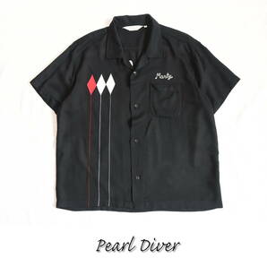 Pearl Diver（パールダイバー） 50s ダイヤ刺繍・オープンカラーレーヨンシャツ　開襟シャツ　ロカビリーシャツ