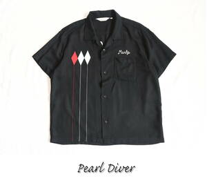 Pearl Diver（パールダイバー） 50s ダイヤ刺繍・オープンカラーレーヨンシャツ　開襟シャツ　ロカビリーシャツ