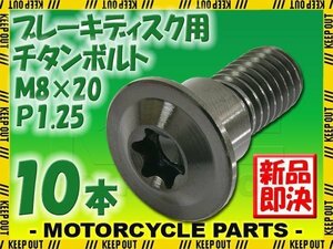 メール便OK！M8×20 P1.25 チタンボルト ブレーキディスクボルト 10本セット 8mm 20mm ピッチ1.25 スズキ AN650バーグマン DL1000 DL650