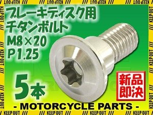 メール便OK！M8×20 P1.25 チタンボルト ブレーキディスクボルト 5本セット 8mm 20mm ピッチ1.25 スズキ GSX1250FA GSX-R1000 GSX-R600