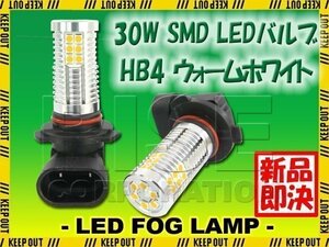 高輝度 30W LEDバルブ フォグランプ ヘッドライト ポジション HB4 ウォームホワイト 白昼色 1000lm 30チップ 12V/24V車対応 無極性 2個