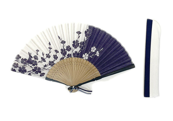 扇子セット 撫子うさぎ 紺 夏のギフト 贈り物 夏小物 エコ 涼感グッズ 飛沫対策 綿生地扇子 兎柄 ウサギ 竹扇子 扇子袋付 浴衣に合う