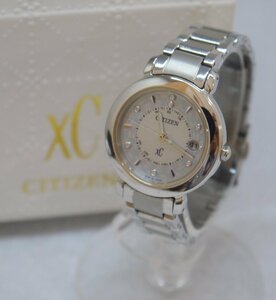 USED品・保管品 CITIZEN シチズン XC クロスシー H060-T025706 ソーラー 電波 3針 デイト ブルー系シェル文字盤 残コマ/箱付