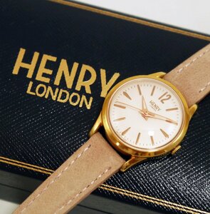 USED品・動作品 HENRY LONDON ヘンリーロンドン クオーツ レディース 3針 腕時計 HL25-S-0170 ピンク系文字盤 ケース付き 動作品