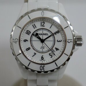 送料無料 USED美品・保管品 CHANEL シャネル J12 クオーツ 腕時計 3針 デイト H0968 ホワイト セラミック レディース ケース/箱付 動作品の画像2
