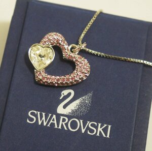 定形外送料無料 USED良品・保管品 SWAROVSKI スワロフスキー レディース ネックレス 940973 シルバーカラー ピンク ハートデザイン 箱付