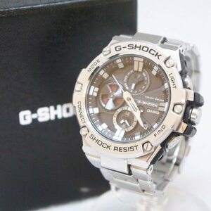 USED品・保管品 CASIO カシオ G-SHOCK GST-B100D-1AJF アナログ G-STEEL タフソーラー 腕時計 シルバー 外箱/ケース/取説付き