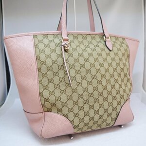 USED品・保管品 GUCCI グッチ 449242 GGキャンバス トートバッグ レザー×キャンバス ベージュ系×ピンク系 レディースバッグ 現状品