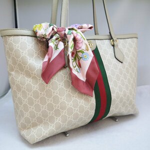 USED品・保管品 GUCCI グッチ 631685 シェリーライン GGプラス ミディアム トートバッグ ベージュ系 ゴールド金具 レディースバッグ 現状品