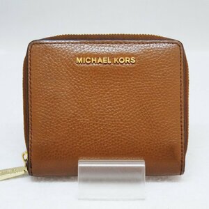 定型外送料無料 USED品・保管品 MICHAEL KORS マイケルコース 2つ折り財布 ブラウン ゴールド金具 レザー 現状品