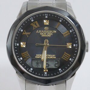 定形外送料無料 USED品・保管品 J.HARRISON ジョンハリソン JH-1975Q デジアナ 腕時計 電波ソーラー 3針 黒文字盤 本体のみ 現状品の画像3