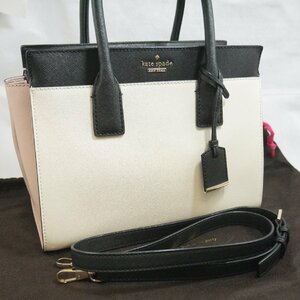 USED品・保管品 kate spade ケイトスペード PXRU5957 2way ショルダーバッグ ハンドバッグ ブラック×ホワイト系 ゴールド金具 保存袋付き