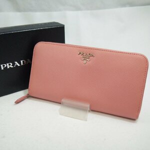 USED品・保管品 PRADA プラダ 1ML506 SAFFIANO COLOUR ラウンドファスナー長財布 レザー ピンク系 シルバー金具 ギャランティカード/箱付き