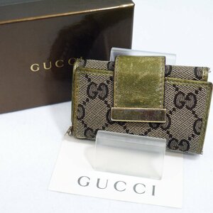 定形外送料無料 USED品・保管品 GUCCI グッチ 212098 GGキャンバス 6連キーケース ベージュ×ゴールド系 ダメージ大 外箱付