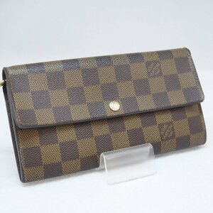 USED品・保管品 Louis Vuitton ルイヴィトン N61734 ポルトフォイユ・サラ ダミエ・エベヌ CA0057 二つ折り長財布 ゴールド金具 現状品