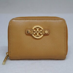 定型外送料無料 USED品・保管品 TORY BURCH トリーバーチ キーリング付きラウンドファスナーコインケース 小銭入れ レザーオレンジ系