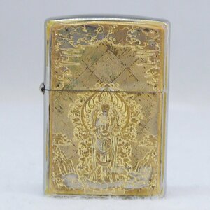 USED品・保管品 ZIPPO ジッポ ライター 聖観世音菩薩 シルバー×ゴールドカラー C刻 2022年製 着火確認済み ダメージ多 喫煙具