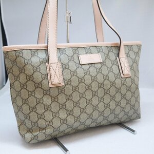 USED品・保管品 GUCCI グッチ 181086 GGスプリーム GGプラス トートバッグ PVC×レザー ベージュ系×ピンク系 レディース 現状品