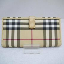 定形外送料無料 USED品・保管品 BURBERRY バーバリー チェック柄 Wホック長財布 二つ折り PVC×レザー ベージュ系 現状品_画像3